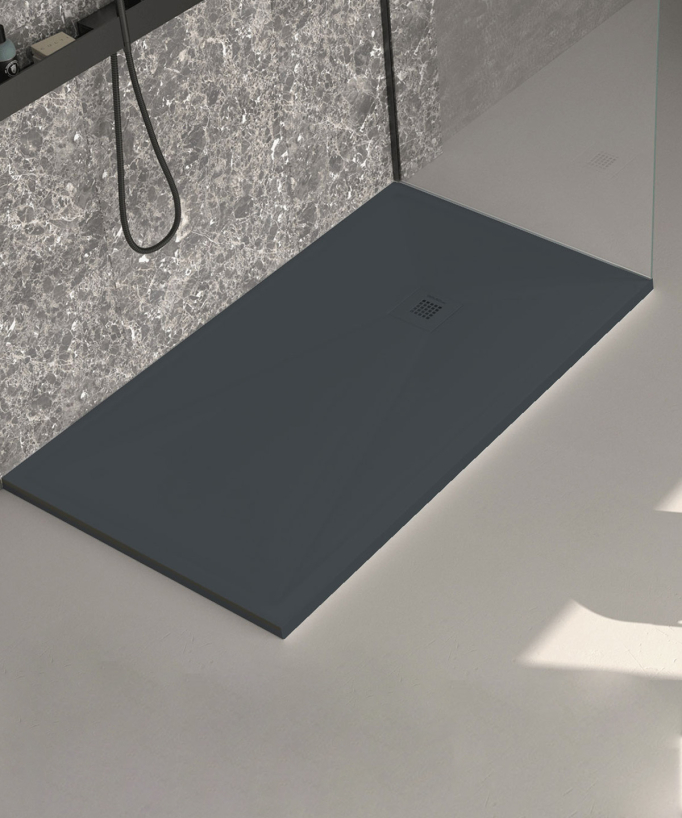 Piatto doccia liscio antracite Stone Plus, griglia colorata