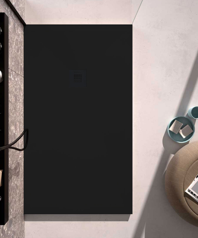 Receveur de douche Noir lisse Stone Plus, grille de couleur