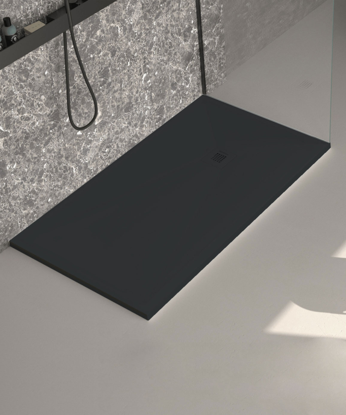 Receveur de douche Noir lisse Stone Plus, grille de couleur
