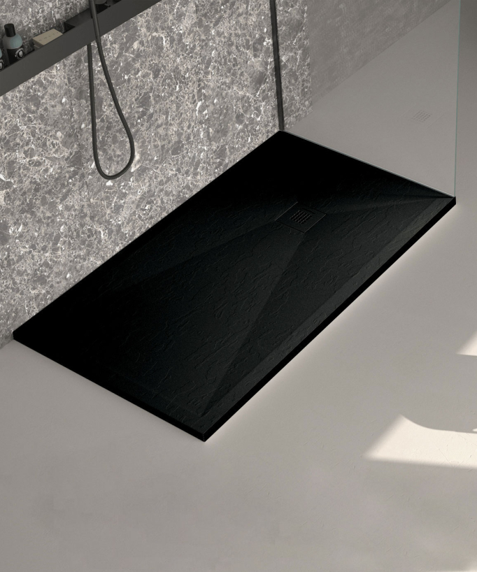Piatto doccia nero effetto ardesia Stone Plus, griglia colorata