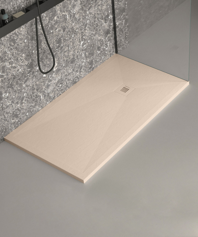 Piatto doccia Crema, finitura Ardesia Stone Plus, griglia colorata