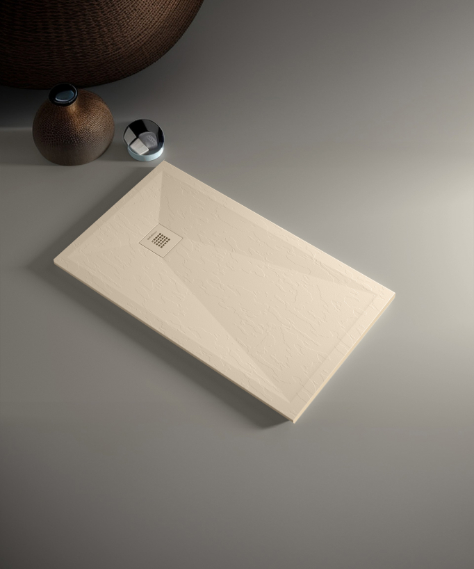 Piatto doccia Crema, finitura Ardesia Stone Plus, griglia colorata