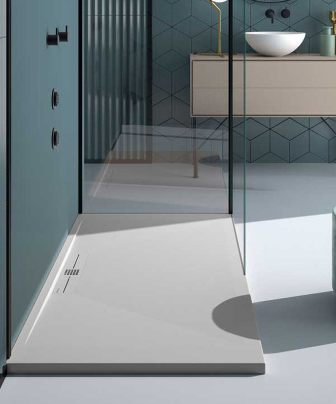 Piatto doccia Grigio 7035, Lisse Stone SIDE, griglia colorata