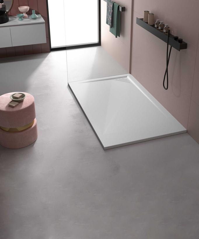 Piatto doccia Bianco, finitura Liscia Stone MIO, griglia colorata