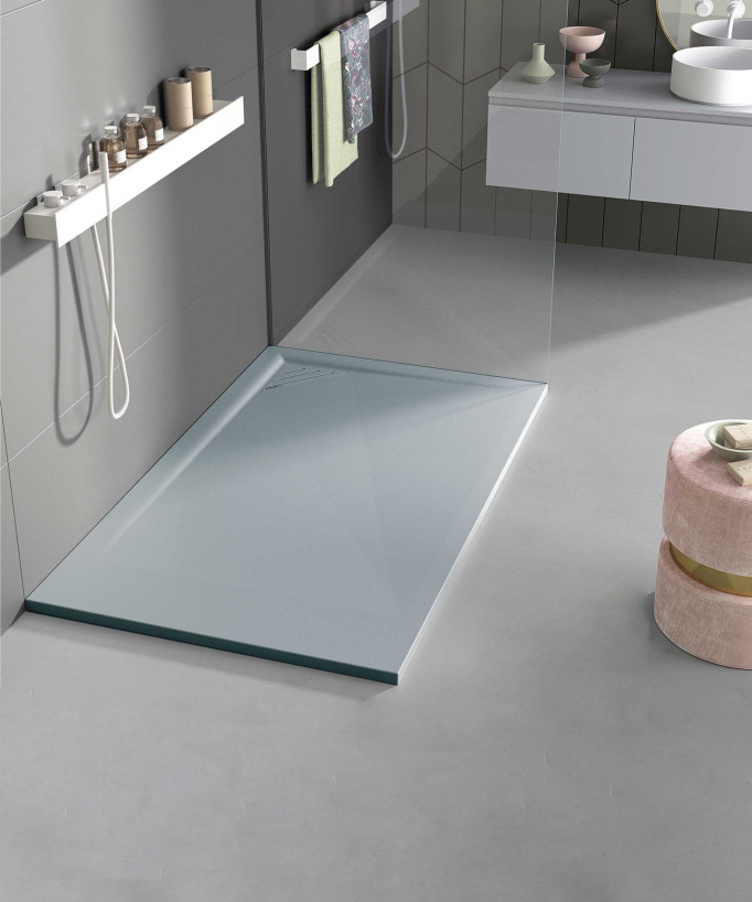 Piatto doccia Grigio, finitura Stone MIO, griglia colorata