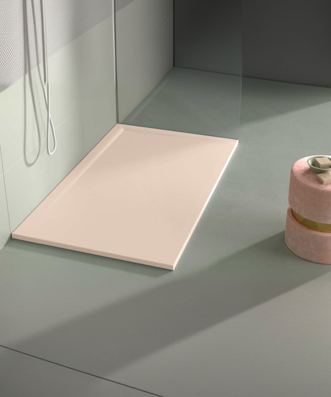 Piatto doccia Crème, finitura Liscia Stone MIO, griglia colorata