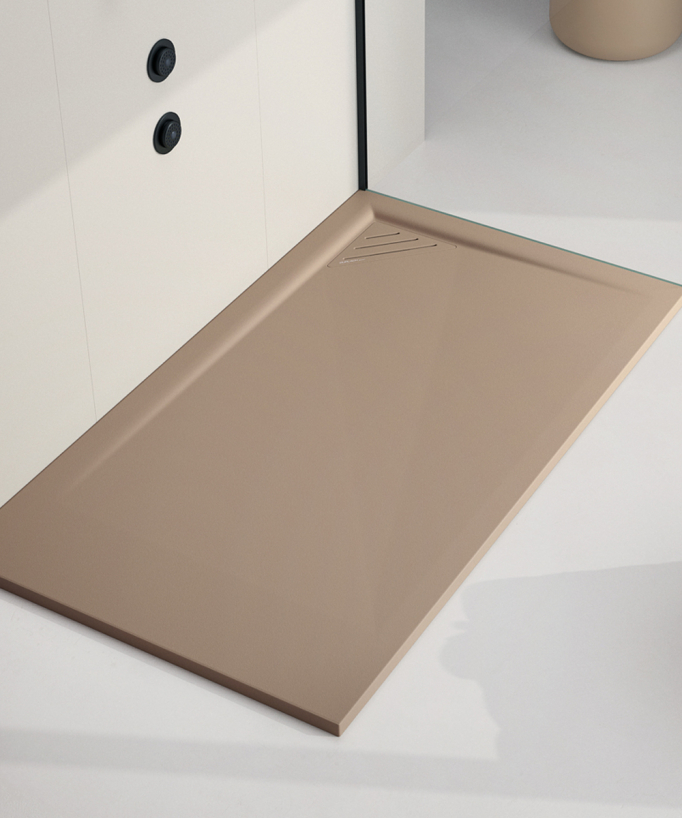 Piatto doccia Moka, finitura Liscia Stone MIO, griglia colorata