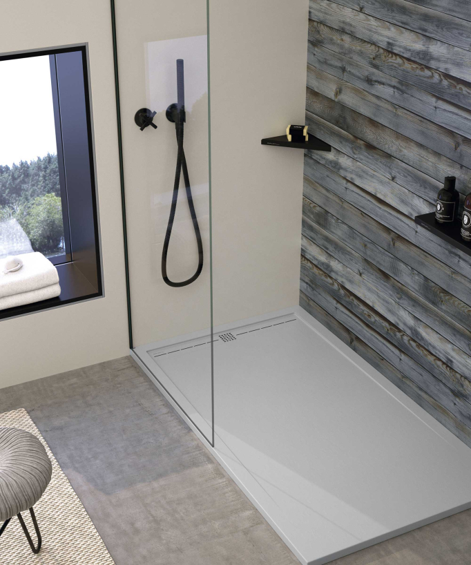 Piatto doccia Grigio 7035, finitura Liscia Stone CACH, griglia colorata