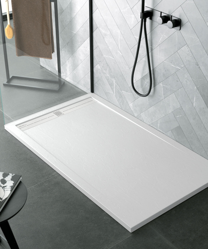 Piatto doccia Grigio 7035, finitura Ardesia Stone CACH, griglia colorata