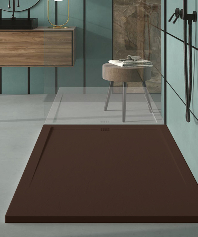 Piatto doccia Cioccolato, finitura Ardesia Stone CACH, griglia colorata