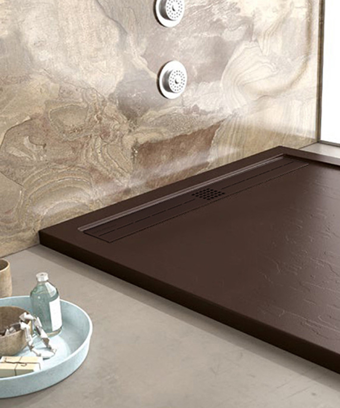 Piatto doccia Cioccolato, finitura Ardesia Stone CACH, griglia colorata