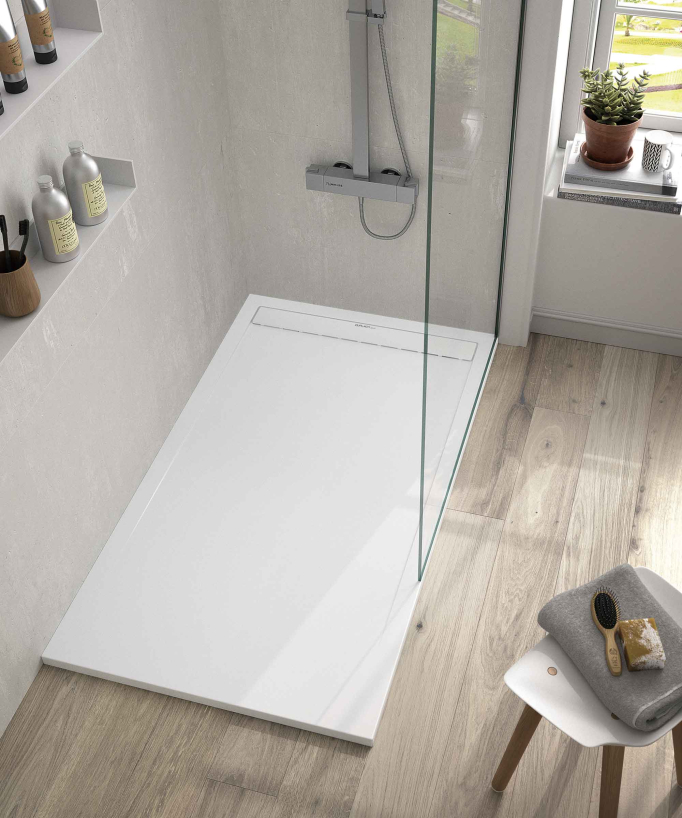 Receveur de douche Blanc, finition Lisse Stone SMART, grille de couleur