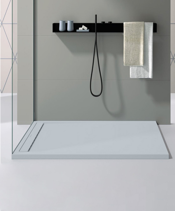 Piatto doccia Grigio 7035, finitura Liscia Stone SMART, griglia colorata