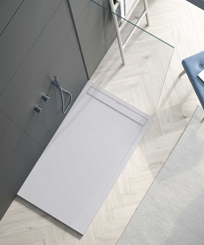 Piatto doccia Grigio 7035, finitura Liscia Stone SMART, griglia colorata