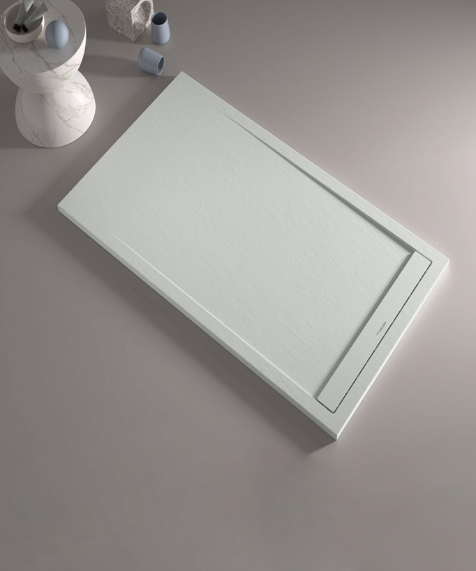 Piatto doccia Grigio 7035, finitura Ardesia Stone SMART, griglia colorata
