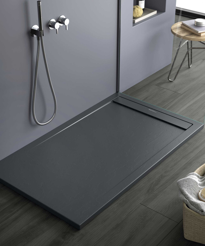 Piatto doccia Antracite, finitura Ardesia Stone SMART, griglia colorata