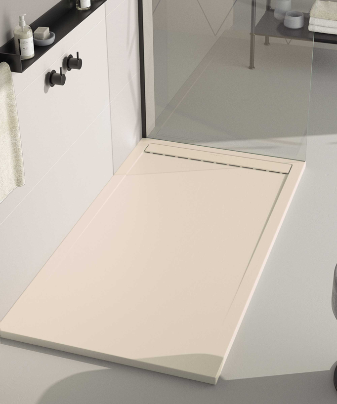 Piatto doccia Crème, finitura Ardesia Stone SMART, griglia colorata