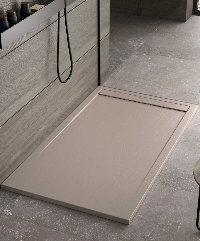 Piatto doccia Sable, finitura Ardesia Stone SMART, griglia colorata