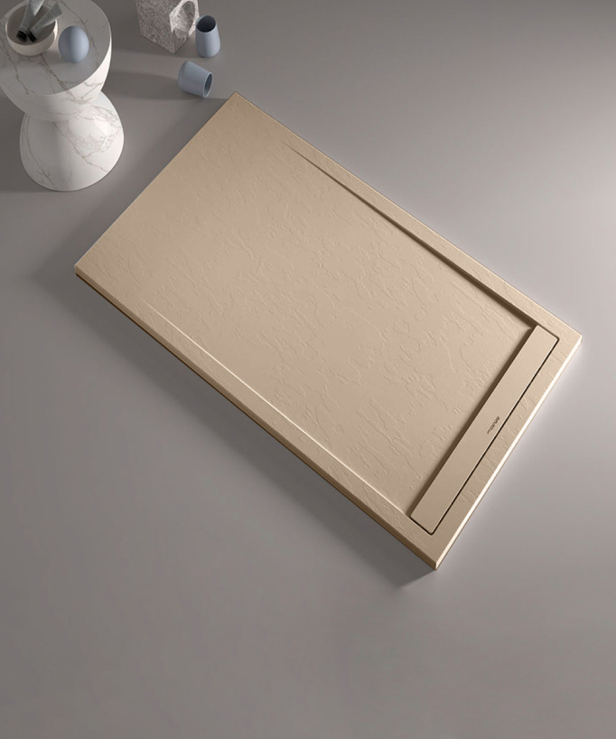 Piatto doccia Moka, finitura Ardesia Stone SMART, griglia colorata