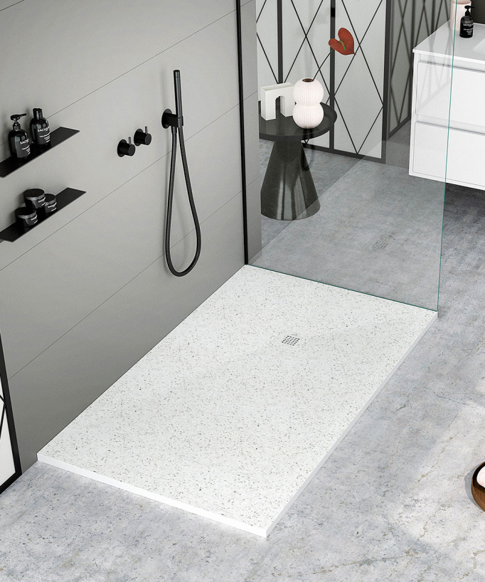 Piatto doccia Granito Bianco, finitura Liscia Stone 3D, griglia colorata - small