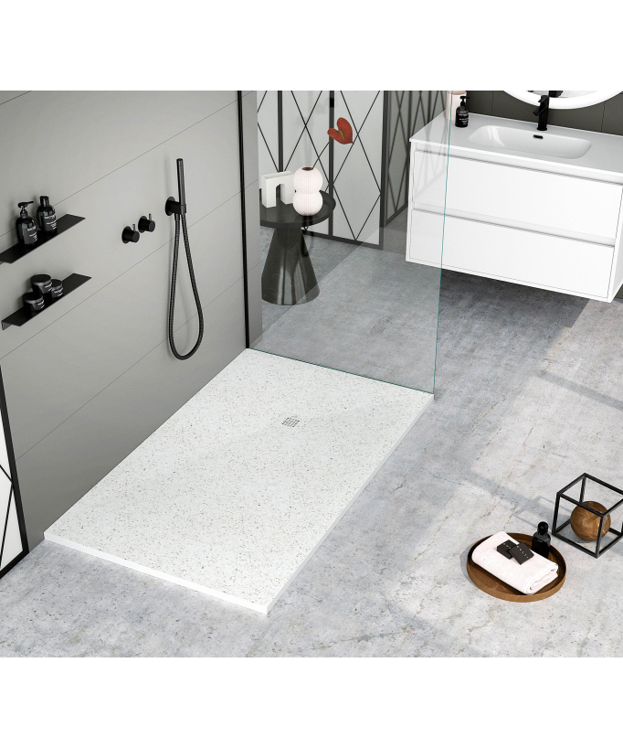 Piatto doccia Granito Bianco, finitura Liscia Stone 3D, griglia colorata