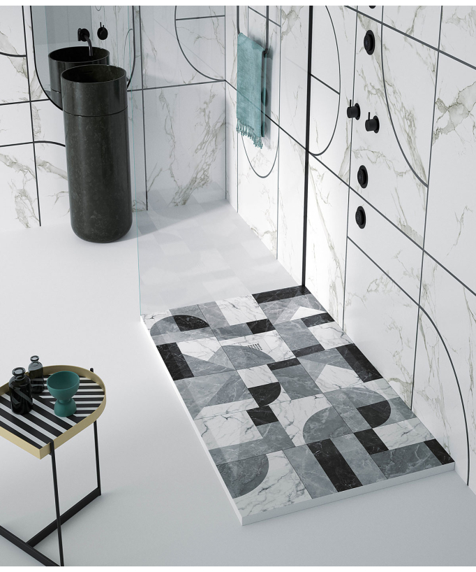 Piatto doccia 2 BN Mosaico, finitura Liscia Stone 3D, griglia colorata