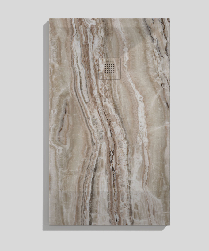 Piatto doccia Travertino marrone, finitura Liscia Stone 3D, griglia colorata - small