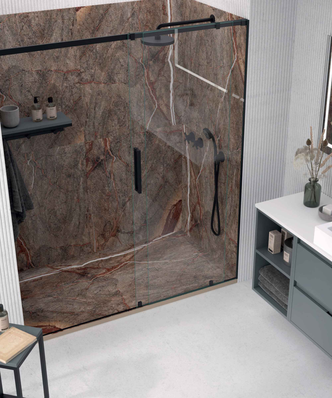 Piatto doccia Foresta Tropicale Marrone, finitura Liscia Stone 3D, griglia colorata