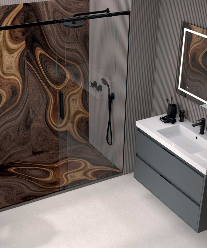 Piatto doccia Ebano, finitura Liscia Stone 3D, griglia colorata