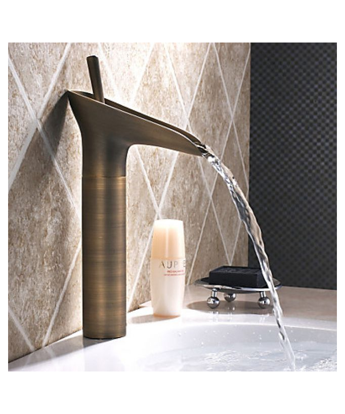 Miscelatore lavabo a cascata, stile vintage finitura bronzo