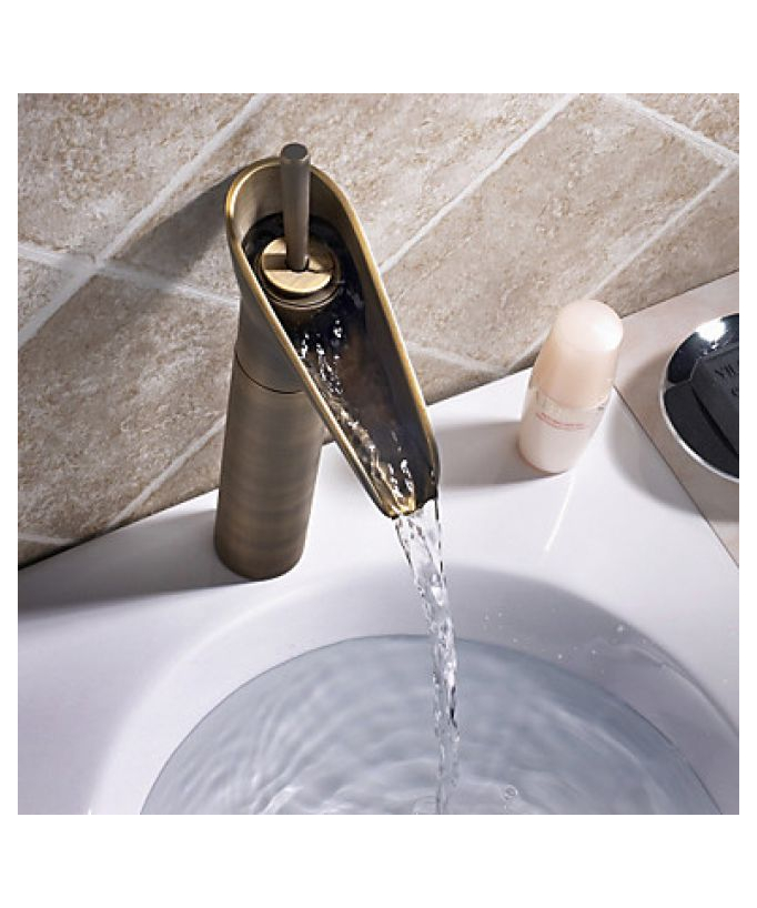 Miscelatore lavabo a cascata, stile vintage finitura bronzo