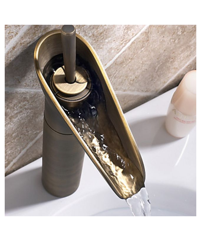 Miscelatore lavabo a cascata, stile vintage finitura bronzo
