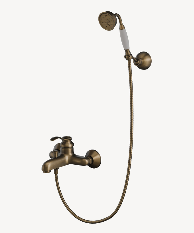 Robinet de douche et baignoire en laiton antique, fixation mural