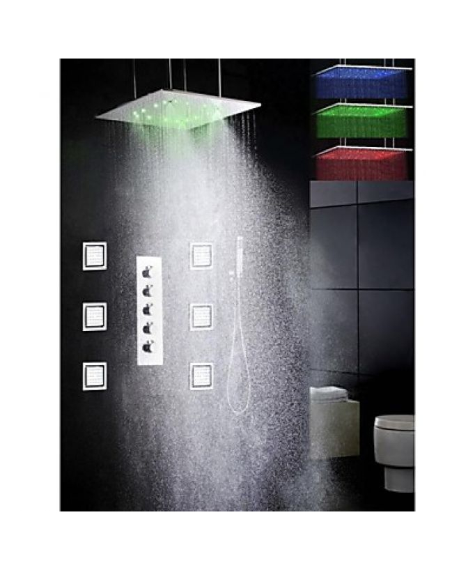 Rubinetto doccia termostatico con soffione a pioggia LED da 20