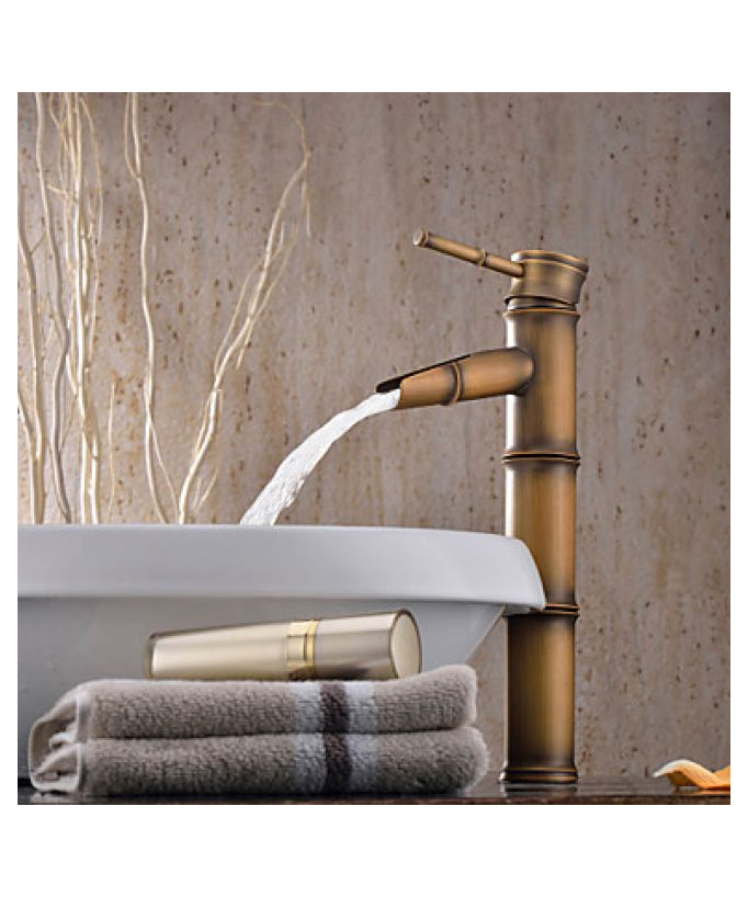 Miscelatore lavabo, stile bambù, finitura ottone spazzolato
