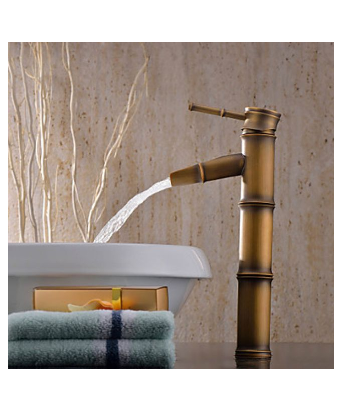 Miscelatore lavabo, stile bambù, finitura ottone spazzolato