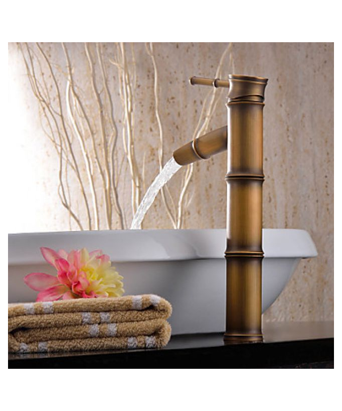 Miscelatore lavabo, stile bambù, finitura ottone spazzolato