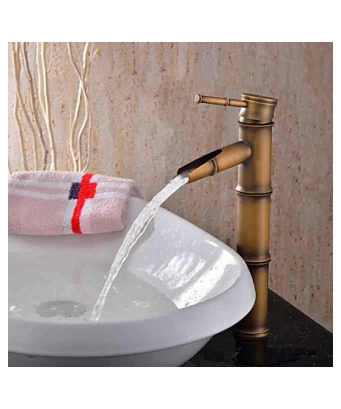 Miscelatore lavabo, stile bambù, finitura ottone spazzolato