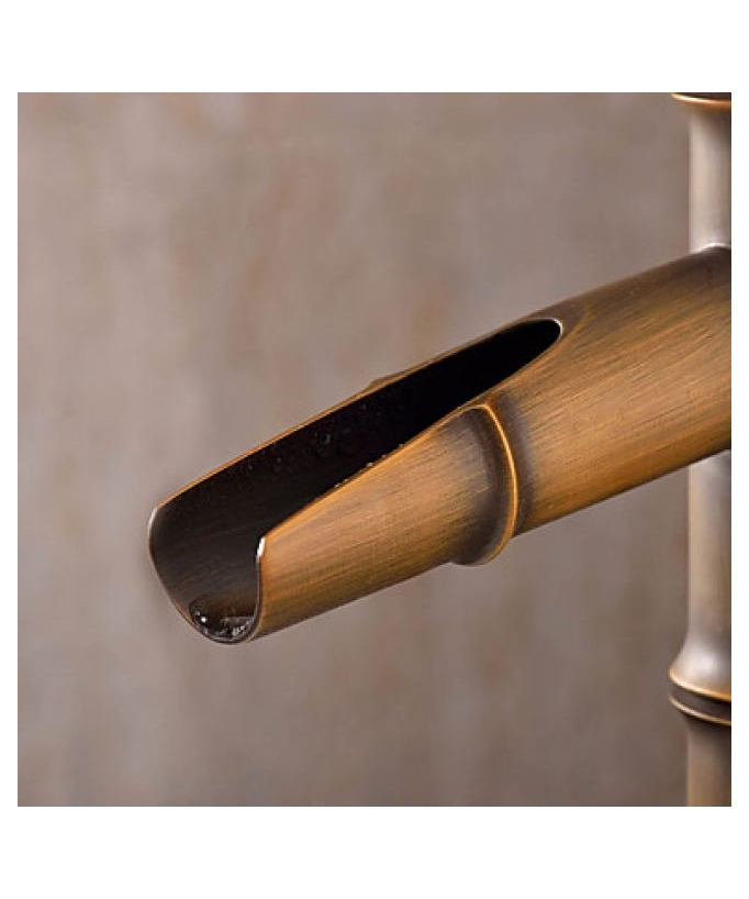 Miscelatore lavabo, stile bambù, finitura ottone spazzolato