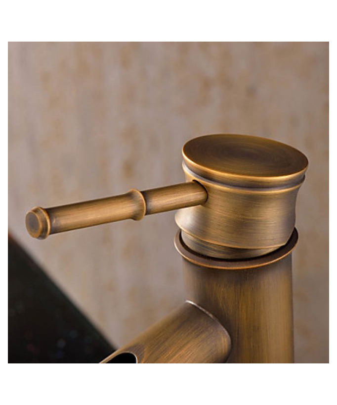 Miscelatore lavabo, stile bambù, finitura ottone spazzolato