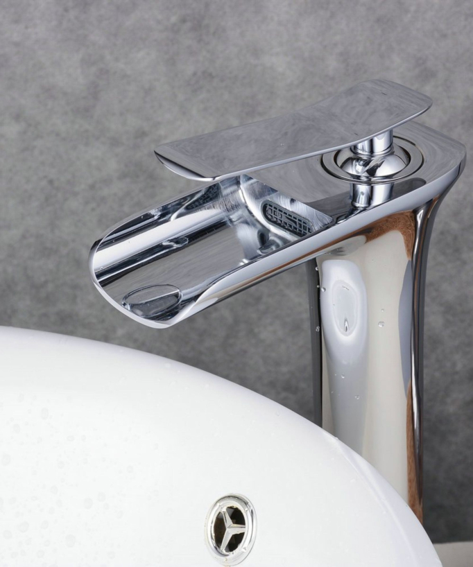 Robinet vasque jet cascade, style contemporain - Chromé