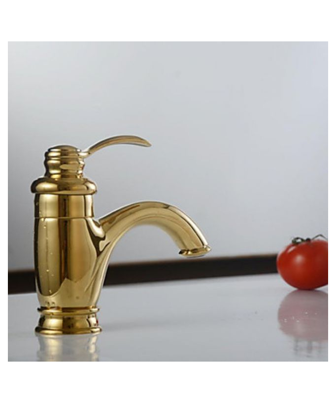 Rubinetto lavabo monocomando, colore oro finitura ottone