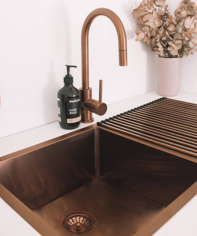 Lavello doppio 855 mm - rame spazzolato - Tilia
