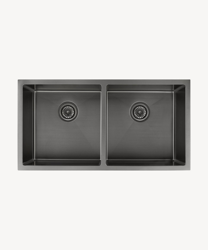 Lavello doppio da cucina 855 mm - gun métal brossé - Tilia