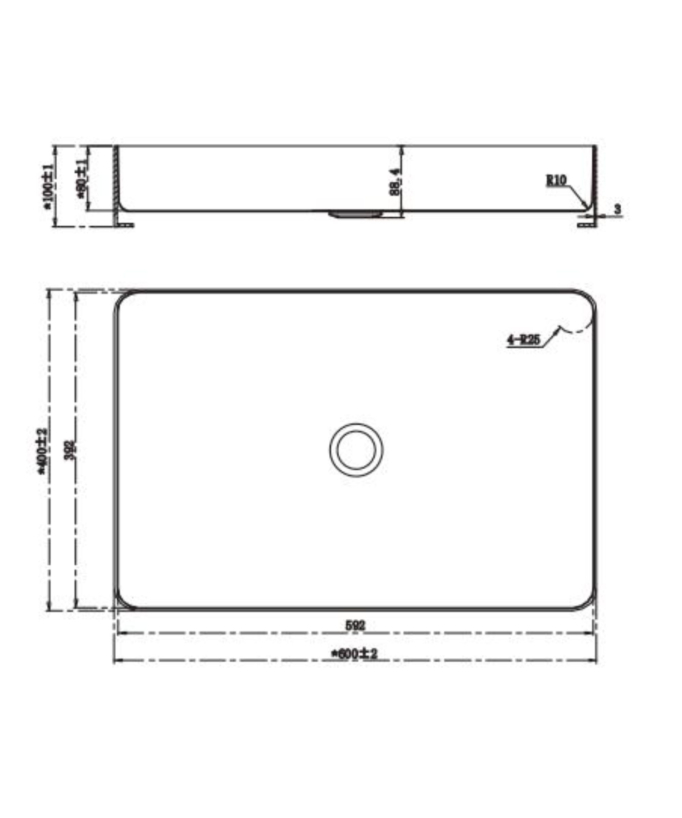 Vasque rectangulaire en acier inoxydable 304,  gun métal