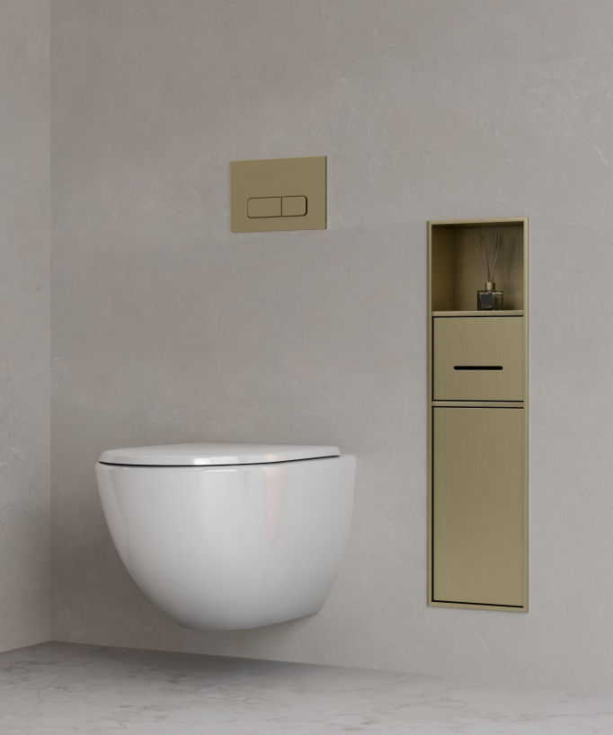 Niche de toilette à encastrer avec compartiments - Doré brossé
