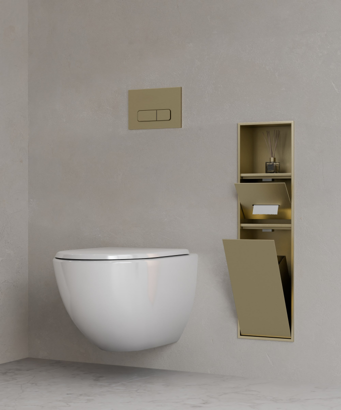 Niche de toilette à encastrer avec compartiments - Doré brossé