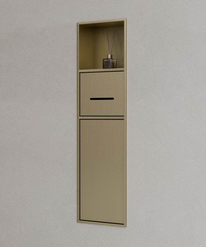 Niche de toilette à encastrer avec compartiments - Doré brossé