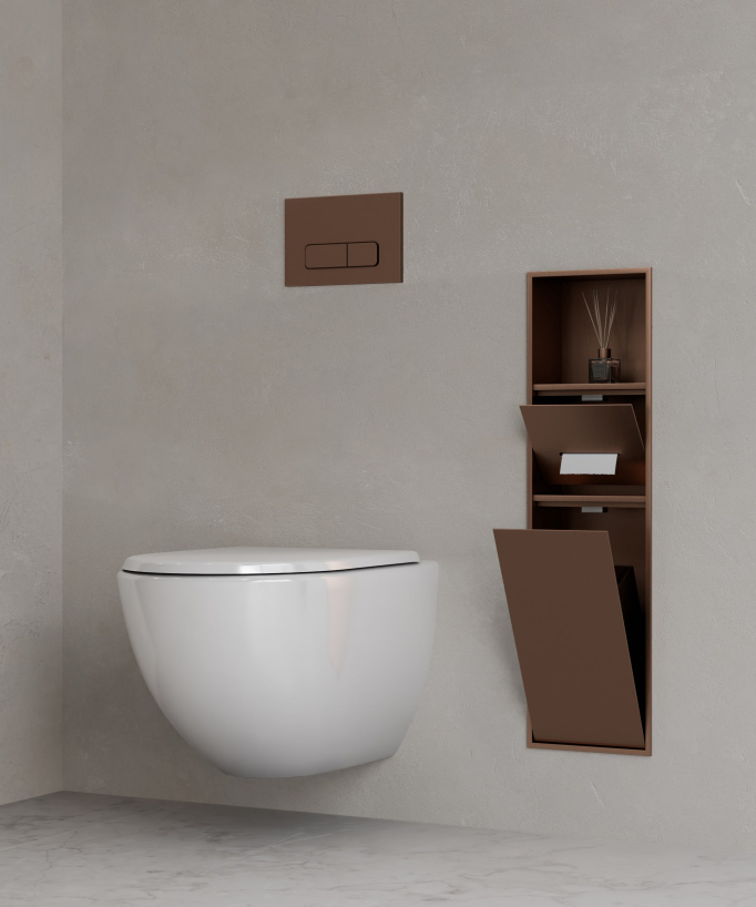 Niche de toilette à encastrer avec compartiments - Or rose brossé