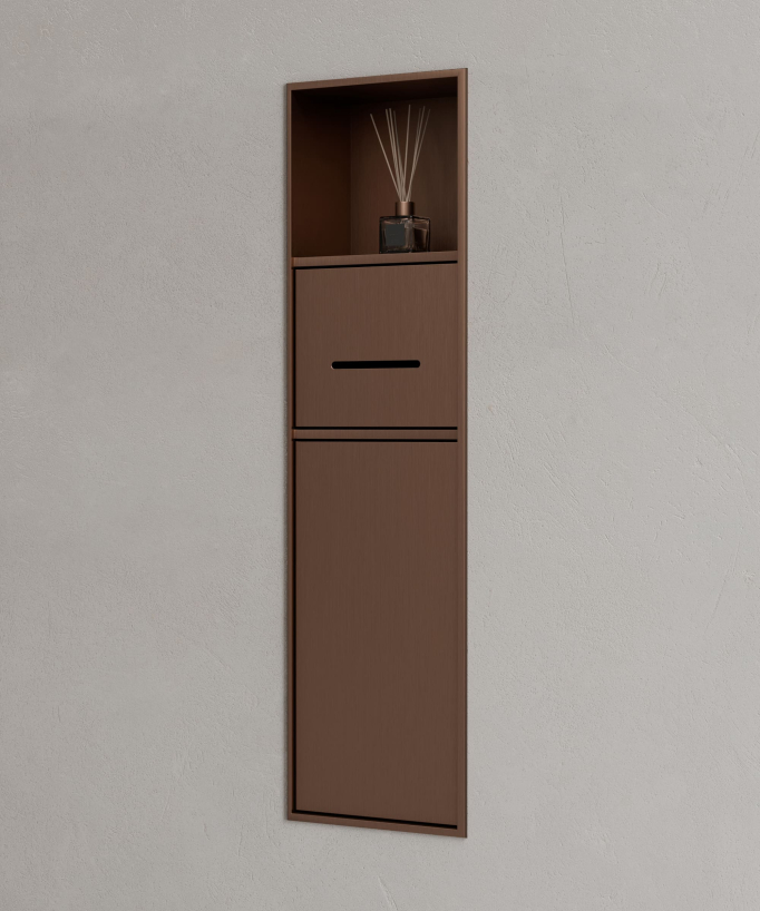 Niche de toilette à encastrer avec compartiments - Or rose brossé